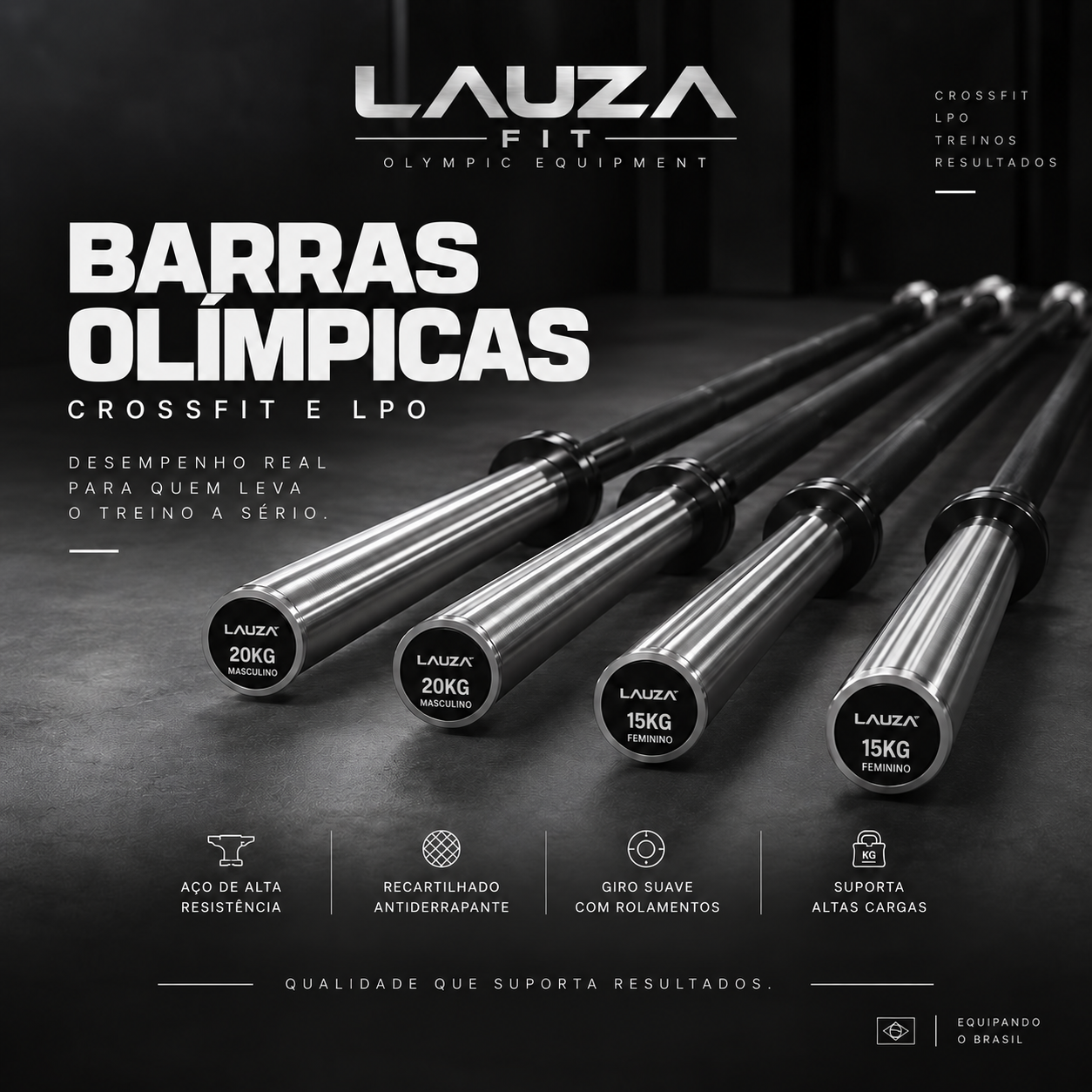 Barras olímpicas Lauza Fit para LPO e CrossFit